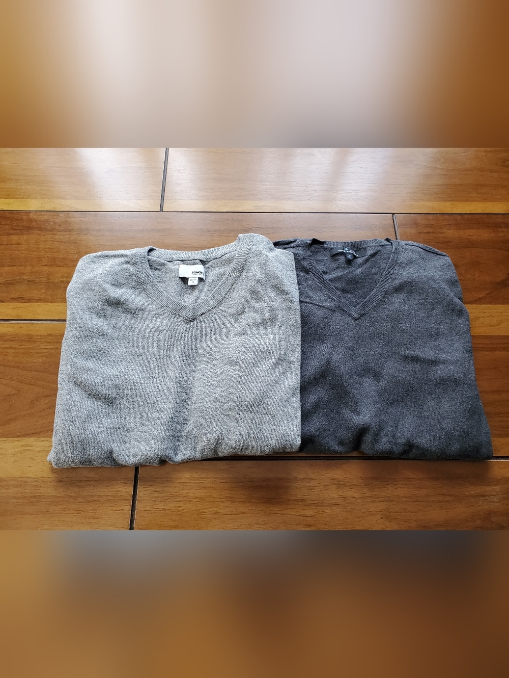 Men's V-Neck Sweater Pair in Light Gray and Charcoal